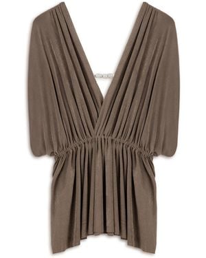 Nocturne Bronze V-Neck Beaded Accessory Blouse - Brown