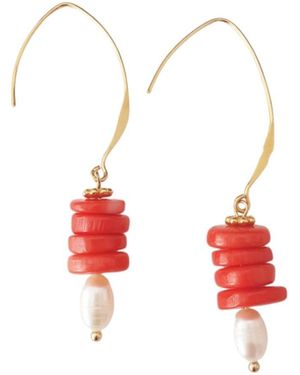 Way to Chic Coral Earrings With Freshwater Pearl On Vermeil Hook - Red