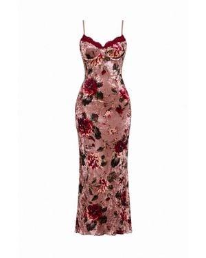 Date Boutique Rosalie Velvet Floral Maxi Dress - Red
