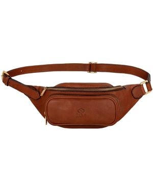 Time Resistance Leather Sling Bag Belly Bag - Brown