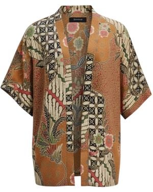 ORIGIN OF HEARTS Marei Floral Print Satin Kimono Shirt - Brown