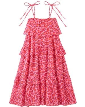LAtelier London Leopard Print Tiered Maxi Dress - Pink