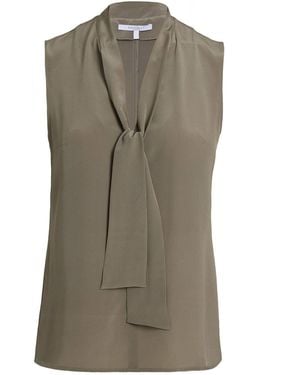 Santorelli Teca Silk Sleeveless Tie Neck Blouse - Green