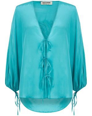 Nocturne Beaded Embroidered Shirt-Turqoise - Blue