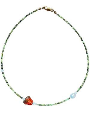 Desert Lobby Raspberry Jam – Handmade Delicate Beaded Neklace With Murano Fruit Figure, Gemstone & Pearl - Metallic
