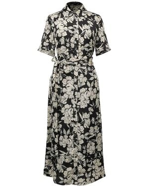 Smart and Joy Macro Flower Print Midi Shirt-Dress - Black