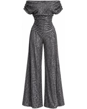 Atom Label Carbon Sequin Bardot Wide Leg Jumpsuit - Grey