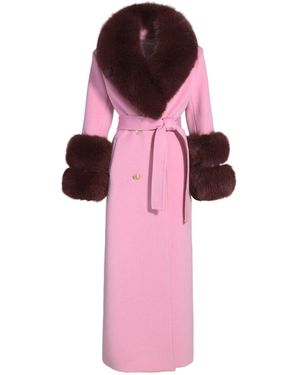 Hortons England Mayfair Cashmere Long Coat Light Burgundy Fur - Pink