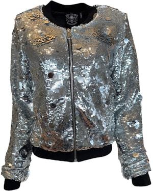 Any Old Iron Petal To The Metal Sequin Bomber Jacket - Gray