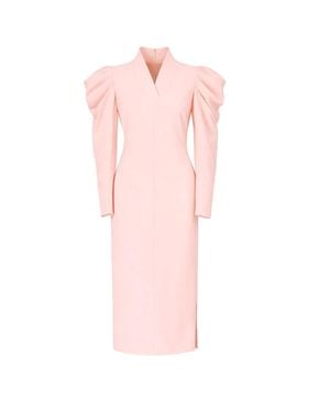 Julia Allert Crepe Midi Dress With Statement Sleeves – Pale - Pink