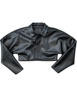 Circular Path Crop Vegan Leather Jacket - Black