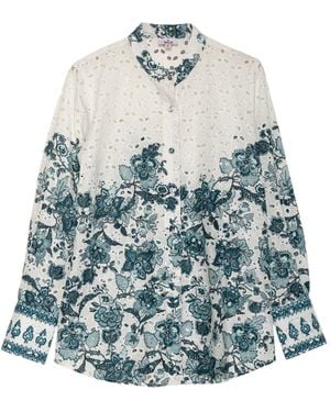 Niza Perforated Cotton Shirt Salvia - Blue