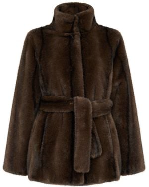 ISSY LONDON Elsa Luxe Recycled Vegan Belted Faux Fur Jacket - Brown