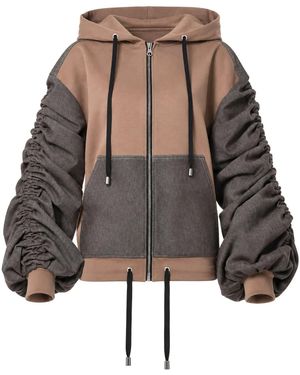Metamorph Extravagant Denim Jacket With Gathered Sleeves - Brown