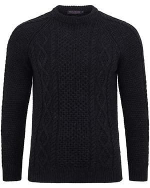 Paul James Knitwear Chunky Merino Wool Goffrey Fisherman's Jumper - Blue