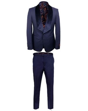 DAVID WEJ Alfredo Dress Single Breasted Velvet Shawl Lapel Tuxedo – - Blue