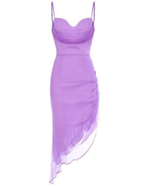 AVENUE No.29 Asymmetric Silk Midi Dress With Straps And Side Gathering - Purple