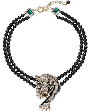 Eye Candy LA Tiger Agate Beaded Necklace - Black