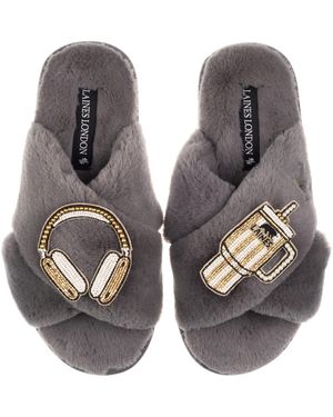 Laines London Classic Laines Slippers With Headphones & Quencher Brooches - Brown