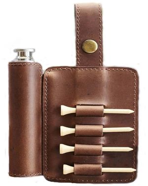 VIDA VIDA Tan Leather Golf Tee Holder & Hip Flask - Brown