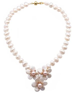 Angel Barocco Beaded Baroque Pearl Flowers Necklace - Metallic