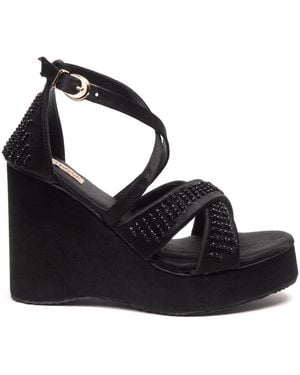Rettrose Genesis Hand Embellished Luxury Wedge Shoe - Black