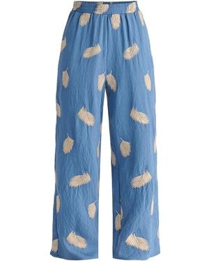 Paisie Leaf Embroidered Trousers - Blue