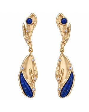 Rare Matters Jewelry Sculptural Lapis Leaf Drop Cz Organic Earrings - Blue