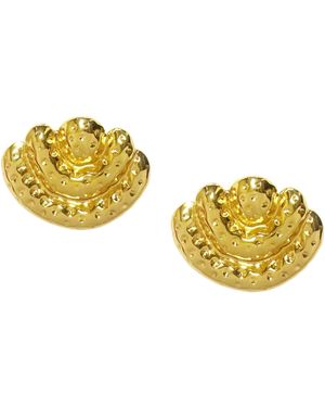 Maison De Gala Golden Textured Fan Stud Earrings - Yellow