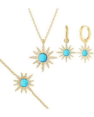 Spero London Opal Sun Sterling Necklace Earring & Bracelet Set - Blue