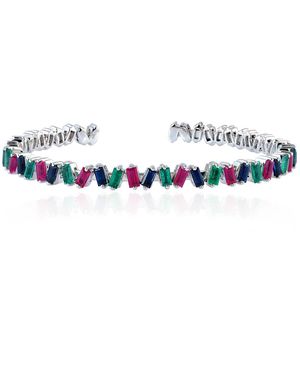 Artisan Emerald, Ruby, Sapphire Baguette Cuff Bangle - Blue