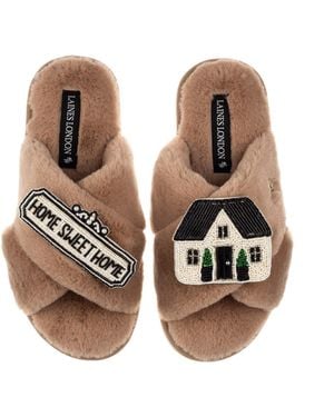 Laines London Neutrals Classic Laines Slippers With Home Sweet Home Brooches - Brown