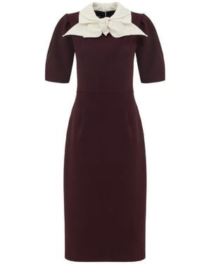 Julia Allert Elegant Midi Dress With Contrast Bow Collar – Burgundy - Purple
