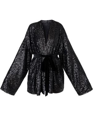 LIA ARAM Sequin Wrap Blazer - Black