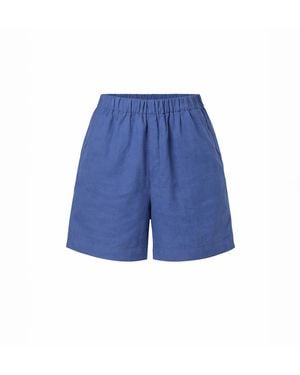 Haris Cotton Linen Shorts With Elastic Waist - Blue