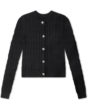 Roch Perel Jewel Buttoned Cable Cardigan - Black