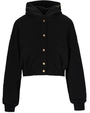 Mandragora Cotton Hoodie Fastened With Snaps - Black