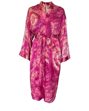 Roy G. Rose Geode Tie Dye Silk Kimono Robe - Pink
