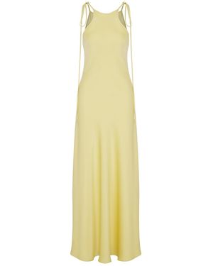NAZLI CEREN Addie Satin Long Dress In Lime Light - Yellow