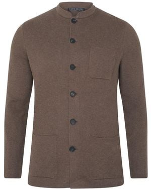 Paul James Knitwear Midweight Cotton Jaipur Knitted Nehru Jacket - Brown