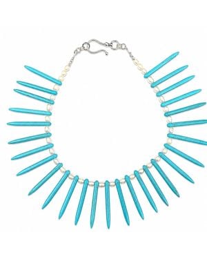 Way to Chic Spike Necklace And Freshwater Pearl Earrings Set - Blue