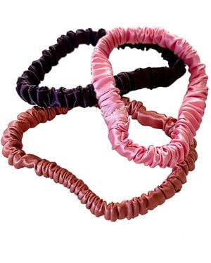 Soft Strokes Silk Set Of Three Pure Mulberry Silk Skinny Scrunchies Weekly Special Hair Ties Pretty Petunia - Red