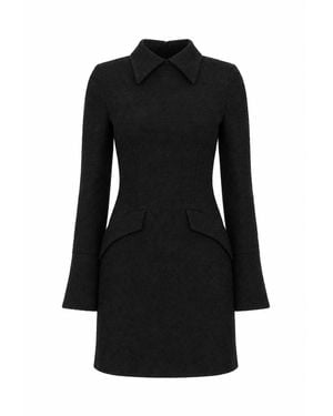 AMAANALUX Collar Boucle Structured Mini Dress - Black