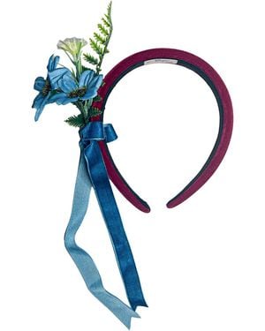 Natalia Petruch Celestia Deep Wine Velvet Flower Headband – Faux Flowers With Velvet Ribbon Bow, Handmade Statement Hair Accessory - Blue