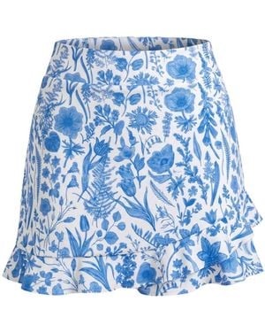 Lime Ricki Swimwear Botany Floral Ruffle Skirt W/ Bottoms - Blue