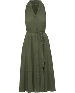 Change of Scenery Tracy Button Down Tiered Beach Dress - Green