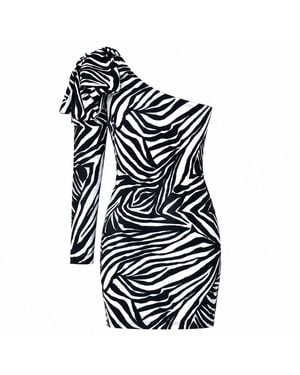 ROSIE BILLINGTON Zebra One Shoulder Bow Mini Dress - Blue