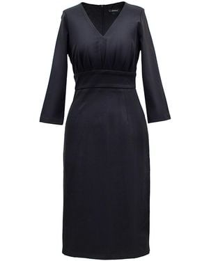 Smart and Joy Adjusted V -Neck Dress And Folds On Chest - Blue