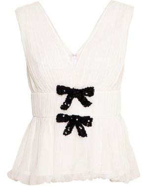 Rose & Nancy Anais Cream Sleeveless Embellished Bow Top - White