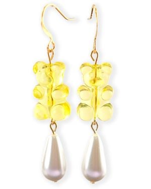 By Chavelli Gummy Bear Pearl Drop Dangly Earrings - Yellow